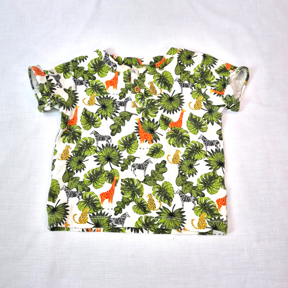 Wonder Nation 18M Boys Safari Short Set Green Linen Shorts Animal Print Top - Picture 6 of 10